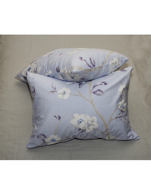 Євро комплект постільної білизни блакитного кольору з квітами, Сатин люкс