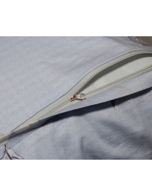 Євро комплект постільної білизни блакитного кольору з квітами, Сатин люкс