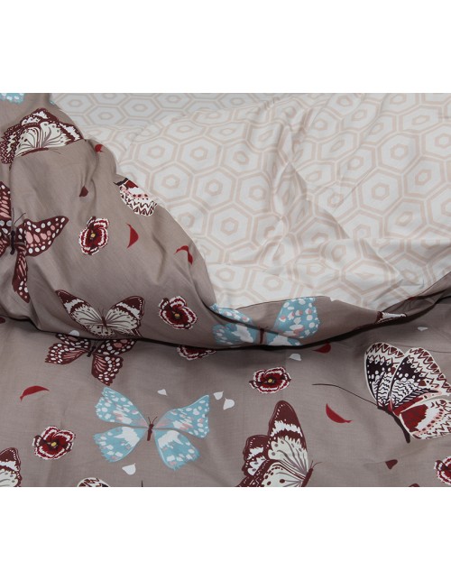 Євро комплект постільної білизни коричневого кольору з метеликами, Сатин люкс