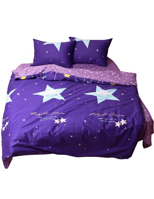Євро комплект постільної білизни синього кольору із зірками, Сатин люкс