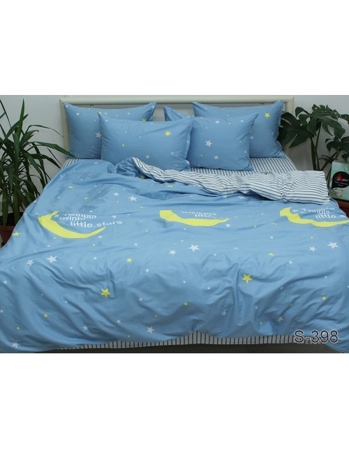 Евро комплект постельного белья серого цвета со звездами, Сатин люкс