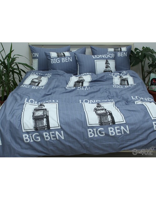 Евро комплект постельного белья серого цвета с городом, Сатин люкс