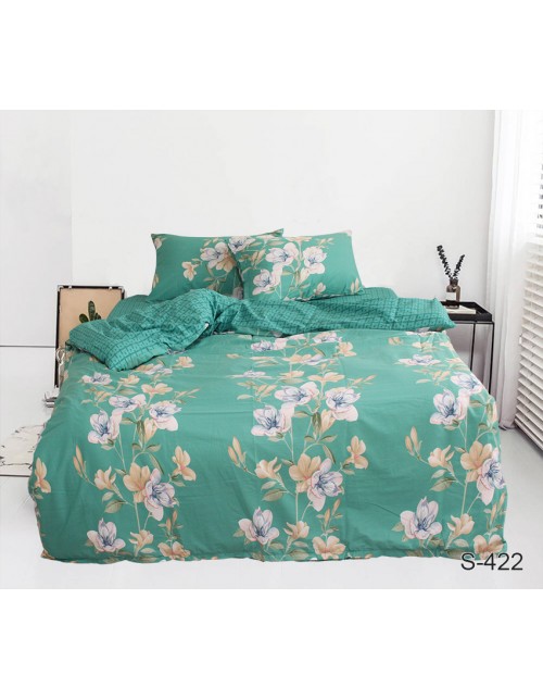 Евро комплект постельного белья зеленого цвета с цветами, Сатин люкс