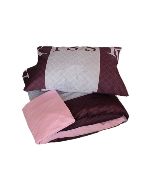 Евро комплект постельного белья в полоску "Поцелуй", Сатин люкс