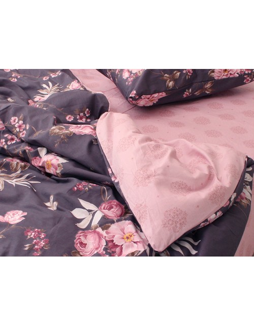 Євро комплект постільної білизни з квітами, Сатин люкс