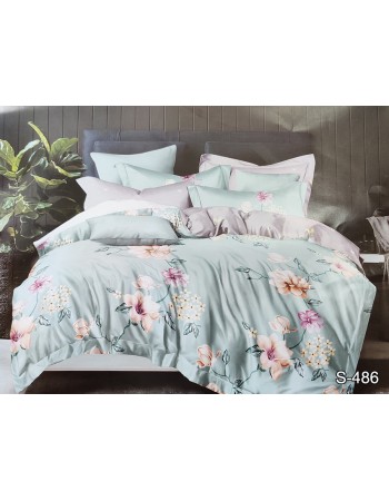 Постіль євро блакитного кольору з квітами