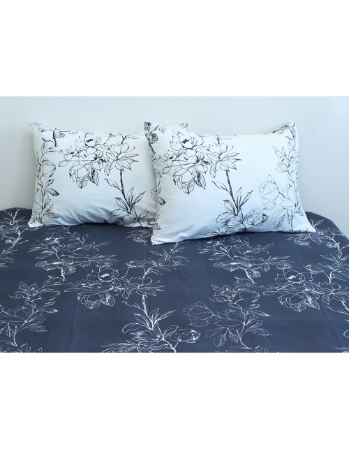 Євро комплект постільної білизни блакитного кольору з квітами, Сатин люкс