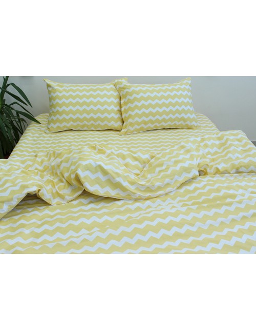 Евро комплект постельного белья в желто-белую полоску, Сатин люкс