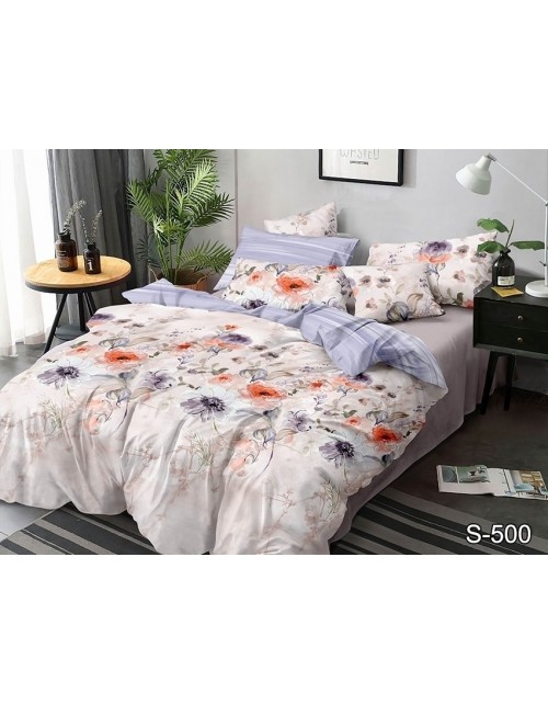 Євро комплект постільної білизни з квітковим принтом, Сатин люкс