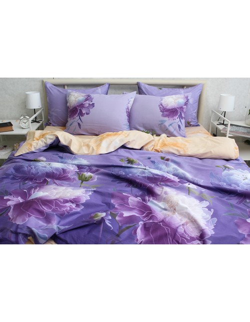 Євро комплект постільної білизни з великими квітами, Сатин люкс