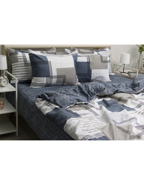 Євро комплект постільної білизни з геометричними візерунками, Сатин люкс