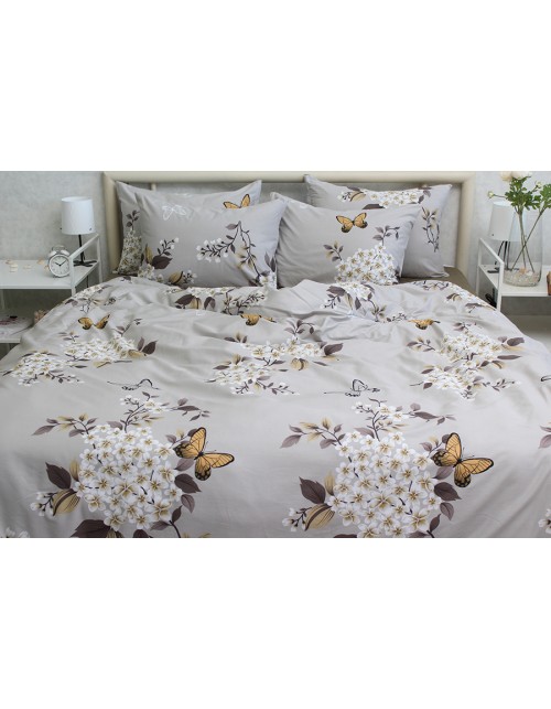 Євро комплект постільної білизни з квітами та метеликами, Сатин люкс