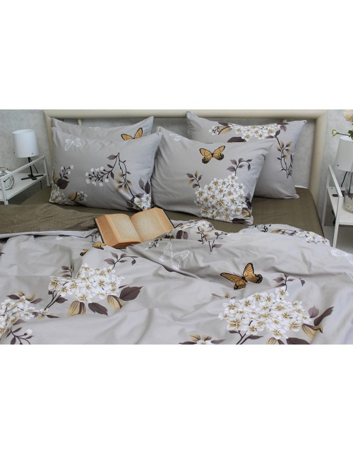 Євро комплект постільної білизни з квітами та метеликами, Сатин люкс