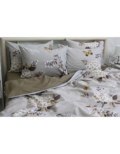 Євро комплект постільної білизни з квітами та метеликами, Сатин люкс