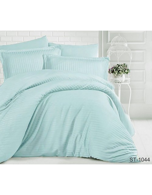 Євро комплект постільної білизни однотонна м'ятного кольору, Сатин страйп