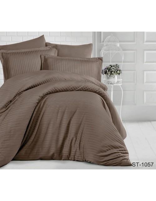Євро комплект постільної білизни однотонна коричневого кольору, Сатин страйп