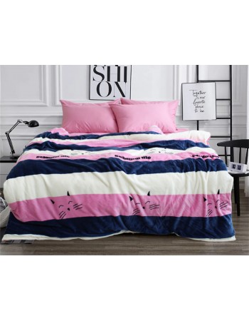 Постіль євро зима-літо в смужку з котиками