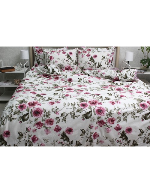Євро комплект постільної білизни з квітковим принтом, Сатин люкс