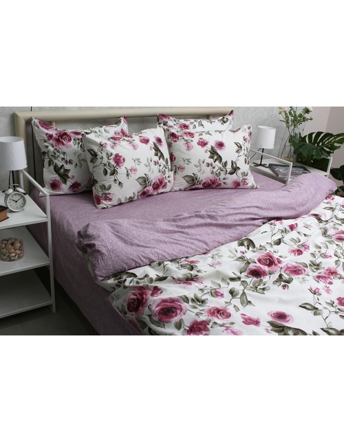 Євро комплект постільної білизни з квітковим принтом, Сатин люкс